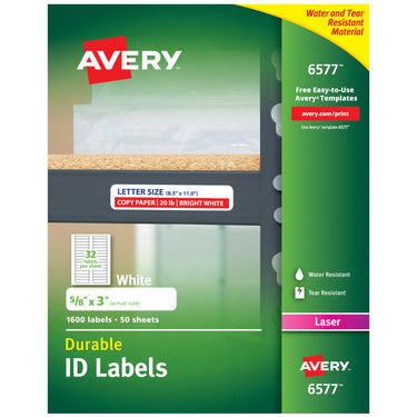 Avery Durable White Cover Up ID Labels for Laser Printers, 0.625